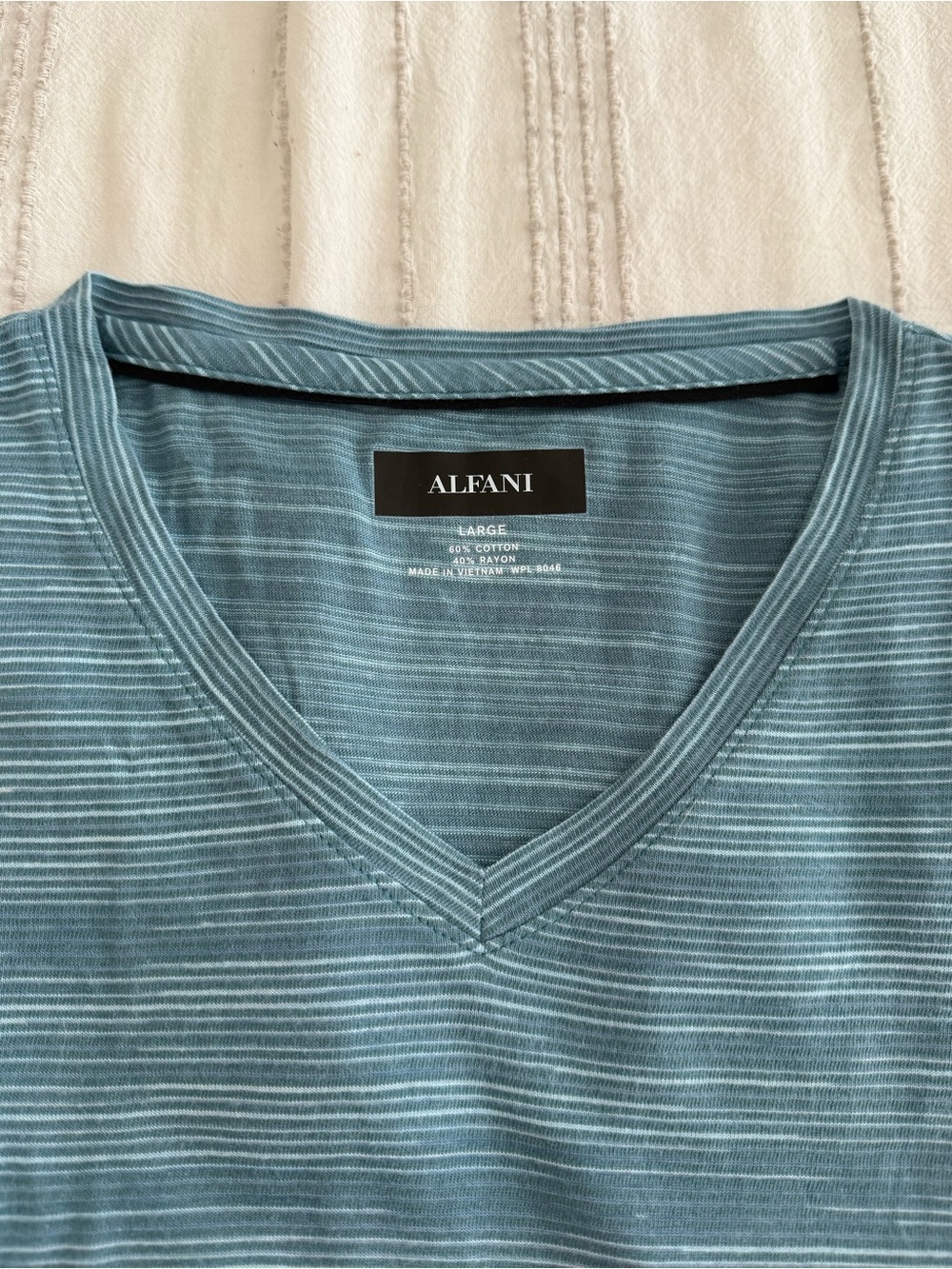 Alfani Men's Teal Blue Striped V-Neck Tee